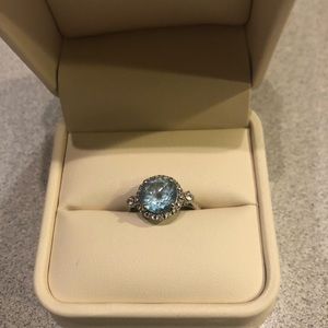 Aquamarine Diamond Halo Ring